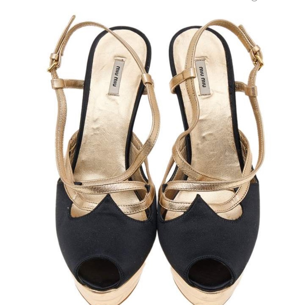 Miu Miu Black and Gold Platform Heels - Picture 7 of 14